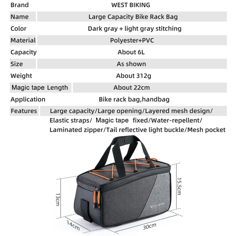 WEST BIKING YP0707360 Bicycle Bike Rear Rack Pannier Pack Cycling Tools Storage Bag WEST BIKING YP0707360 Bicycle Bike Rear Rack Pannier Pack Cycling Tools Storage Bag